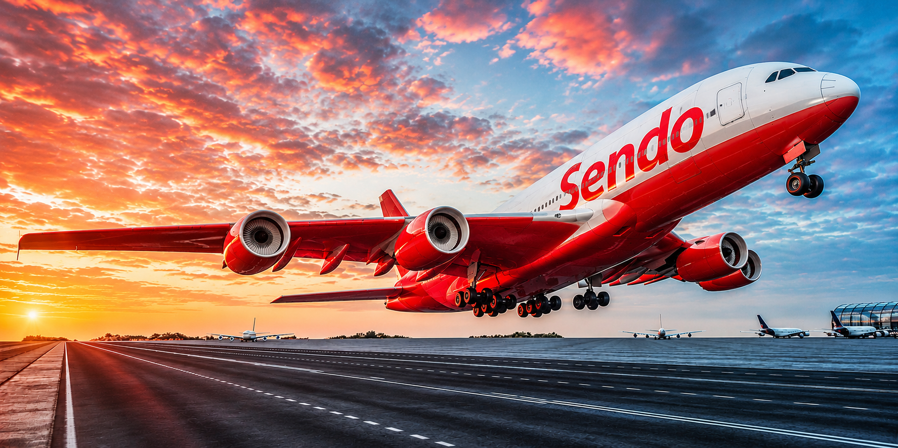 Cargo aircraft on the runway at dusk
